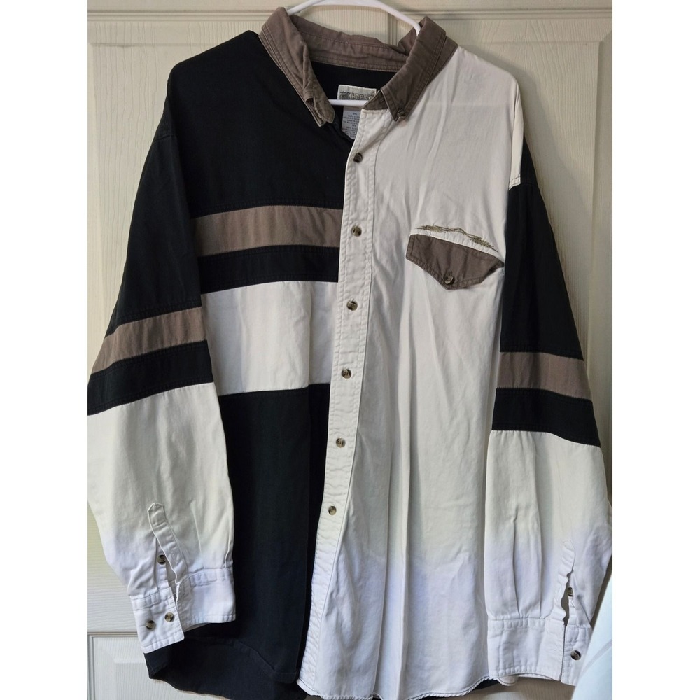 Vintage Express Riders Mens 3XL Colorblock Button Down Shirt 90s Black White Tan